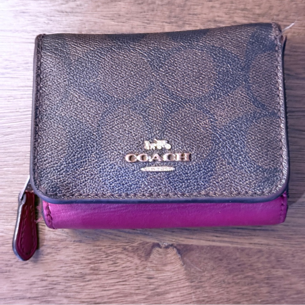 Coach Brown and Red Women's Trifold Wallet